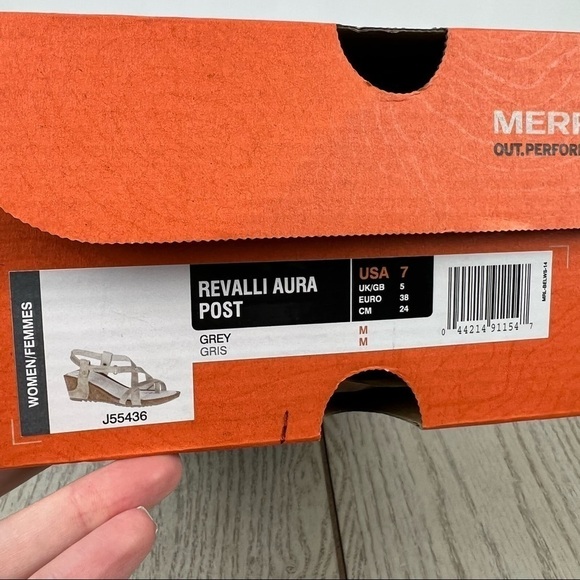 Merrell Revalli Aura Post Strappy Wedge Sandals US7 Women's Grey $150 - Picture 8 of 8